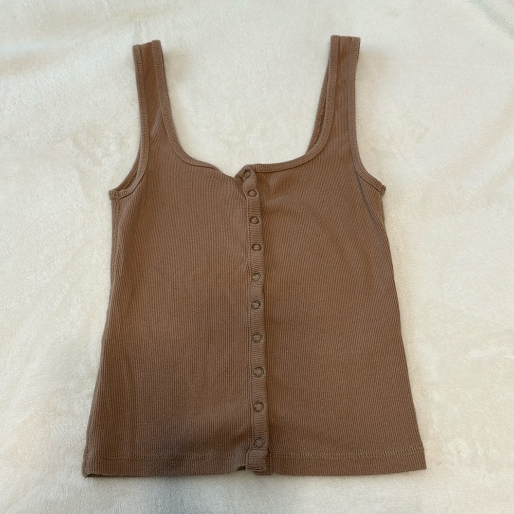 Abercrombie & Fitch Tan Ribbed Button Tank